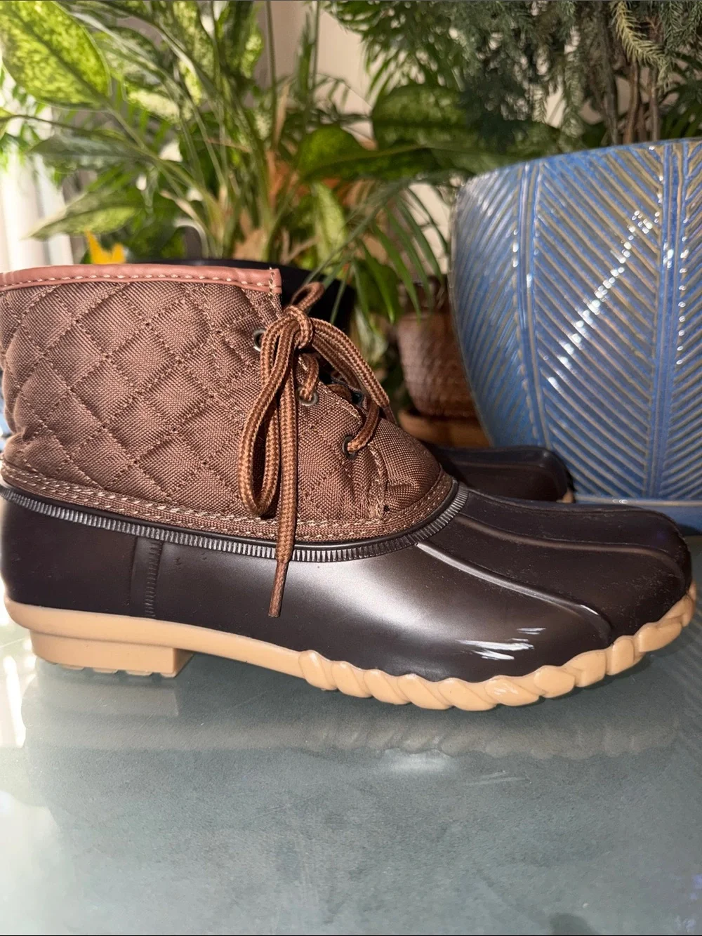 St. John’s Bay Women’s Quilted Duck Boot in Brown and Tan
